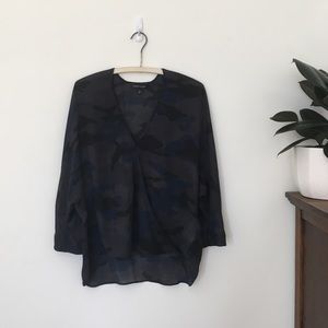 Banana Republic Navy Camo Semi-Sheer Blouse